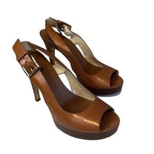 Michael Kors- Leather Carina Sling Back Peep Toe pump in "Luggage"-Size 8M
